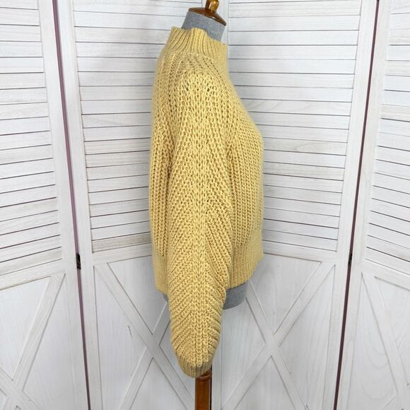 H&M Chunky Knit Funnel Neck Barrel Sleeve Crop Sweater Yellow Medium - Picture 3 of 12